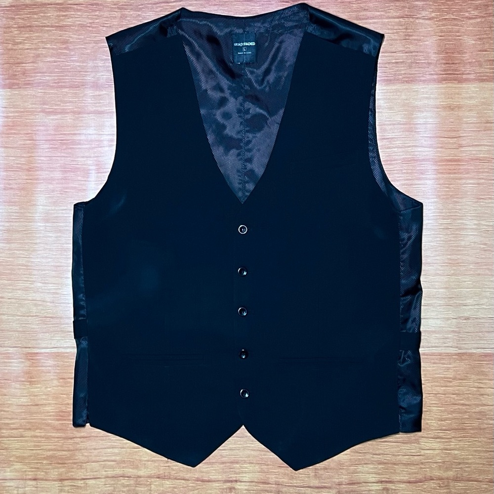 Straight Faded Mens Black Vest Large Eagle Design